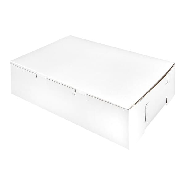 A plain white rectangular cupcake or muffin box with a closed lid.