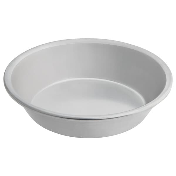 A silver metal Baker's Mark mini pie pan.