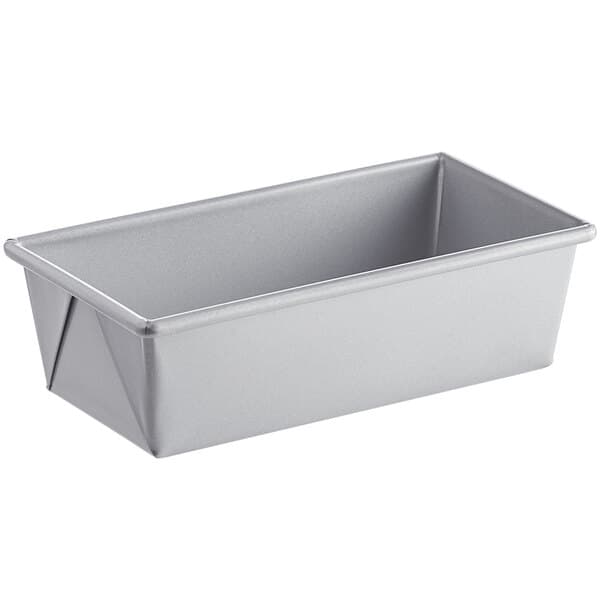 A close-up of a silver Baker's Mark bread loaf pan.