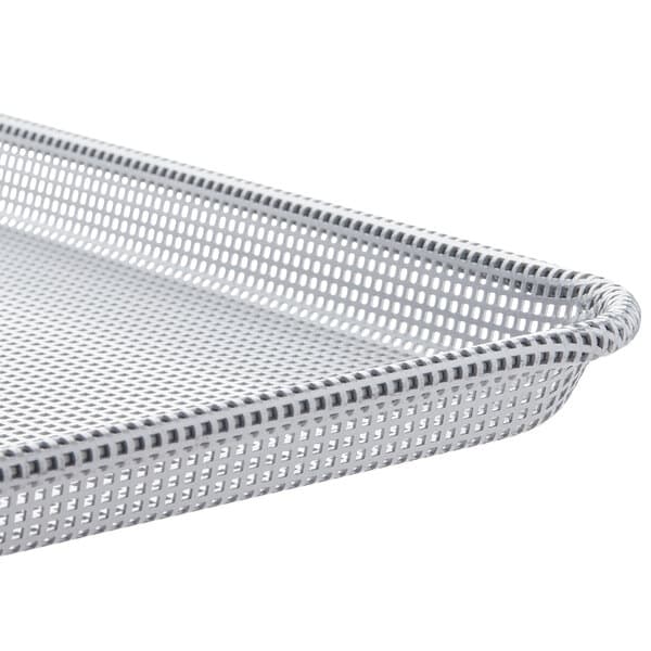 A Baker's Mark aluminum perforated bun pan on a counter.