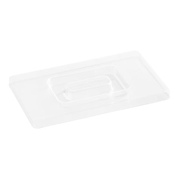 A clear plastic rectangular lid for a Baker's Lane ingredient bin.