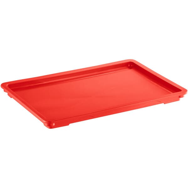 A red Baker's Mark polypropylene dough proofing box lid.