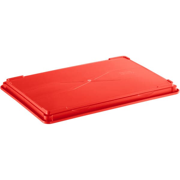 A red Baker's Mark heavy-duty polypropylene dough proofing box lid.