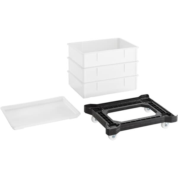 A white plastic container with a white plastic dolly.