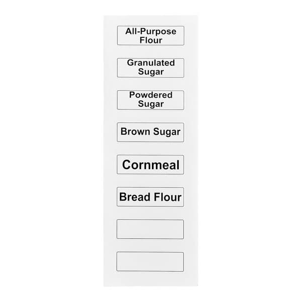 A white rectangular label sheet with black text for a Baker's Lane allergen-free ingredient bin.