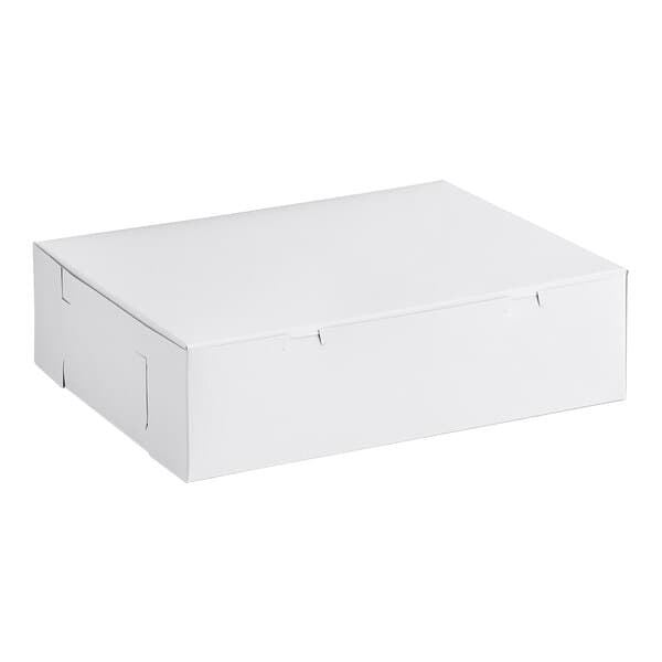 A plain white rectangular bakery box with a closed lid.