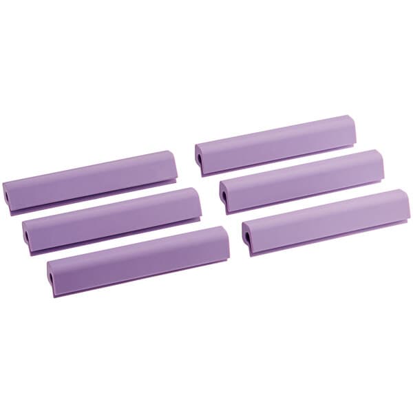 A row of purple Baker's Mark silicone clips.
