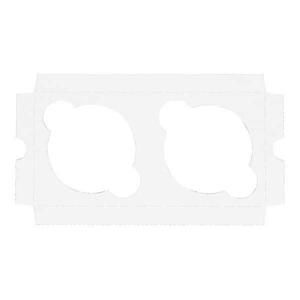 A white cardboard insert designed to hold two muffins or jumbo cupcakes in an 8" x 4" box.