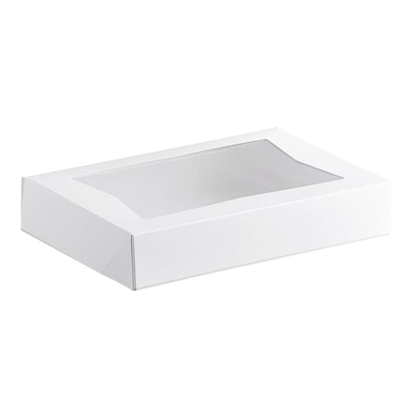 A white Baker's Lane bakery box with a clear window.