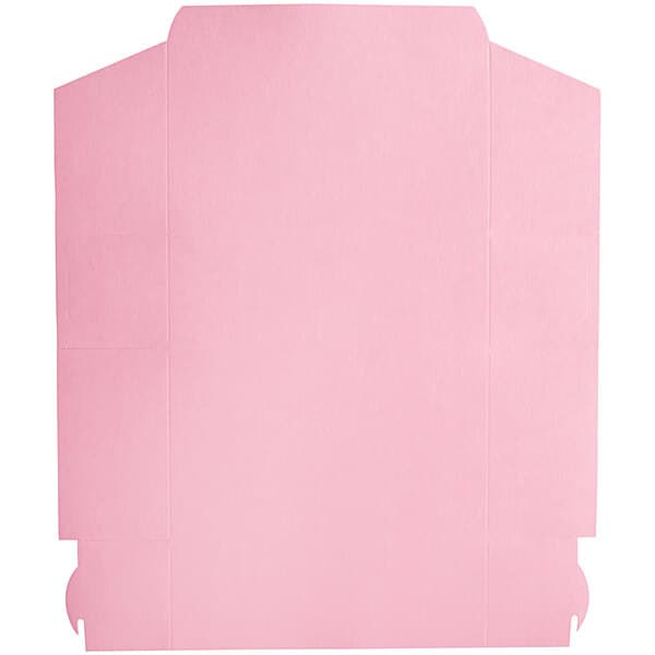 A pink rectangular box with cut out corners and a white surface with lines.