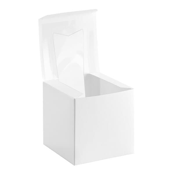 A white Baker's Mark cupcake box with a clear window in the lid.