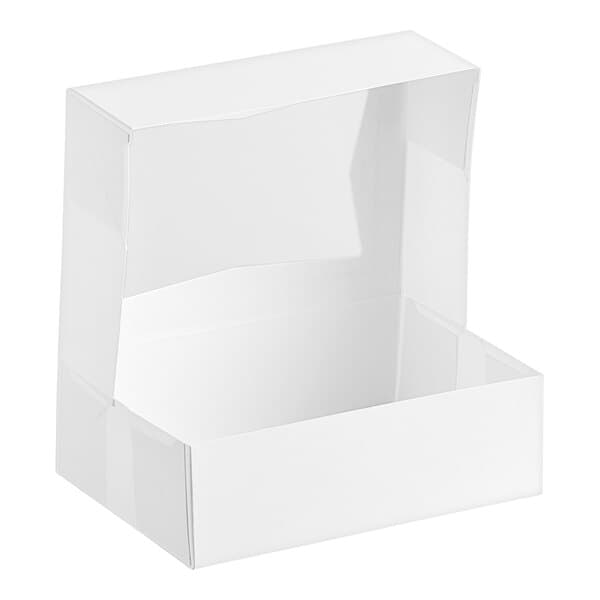 A white auto-popup bakery box with a clear window on the lid, designed for packaging cookies or baked goods.