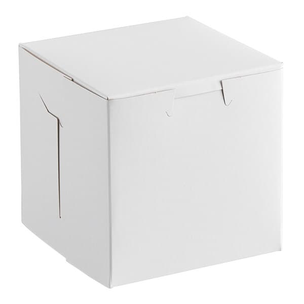 A Baker's Mark white cupcake box with a lid.