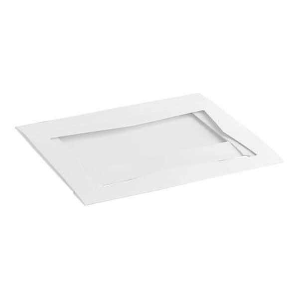 A white rectangular bakery box with a clear window on the top, designed for packaging donuts or baked goods.
