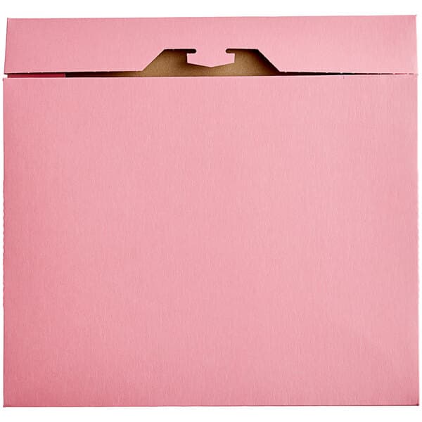A pink Baker's Mark bakery box with an auto-popup top.