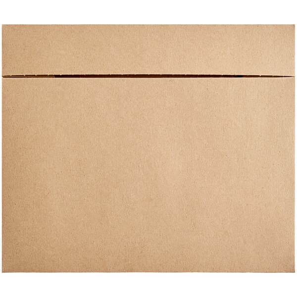 A close-up of a brown rectangular Baker's Mark bakery box with a thin strip.