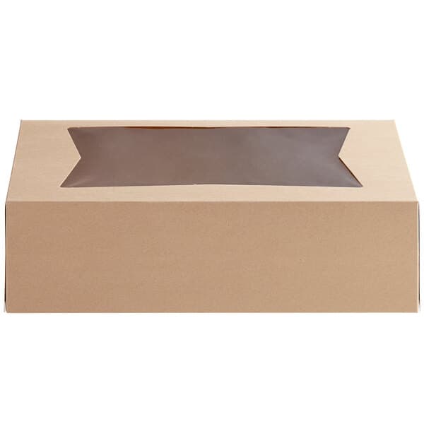 A grey rectangular Baker's Mark box with a brown border and a window.