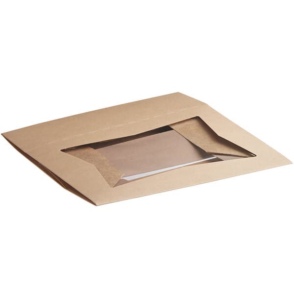 A brown Baker's Mark kraft box with a window.