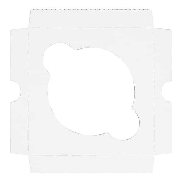 A white cardboard cupcake or muffin insert with a circular cutout designed to hold one muffin or jumbo cupcake.