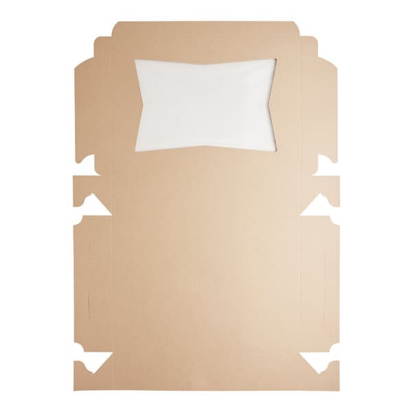 A brown cardboard box with a cut out window.