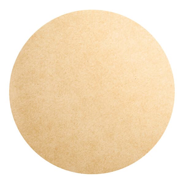 A close-up of a Baker's Lane round unbleached parchment pan liner with a light brown color.