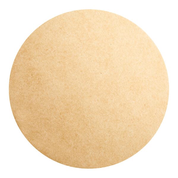 A close up of a brown Baker's Lane round parchment pan liner.