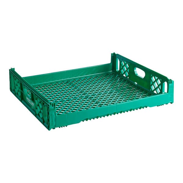 A green plastic grid with holes for bread.