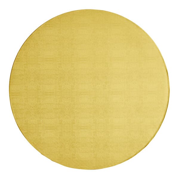 A yellow circular Baker's Lane gold cake drum.