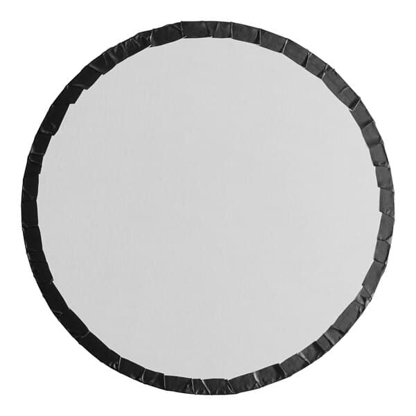 A white circle with black trim.