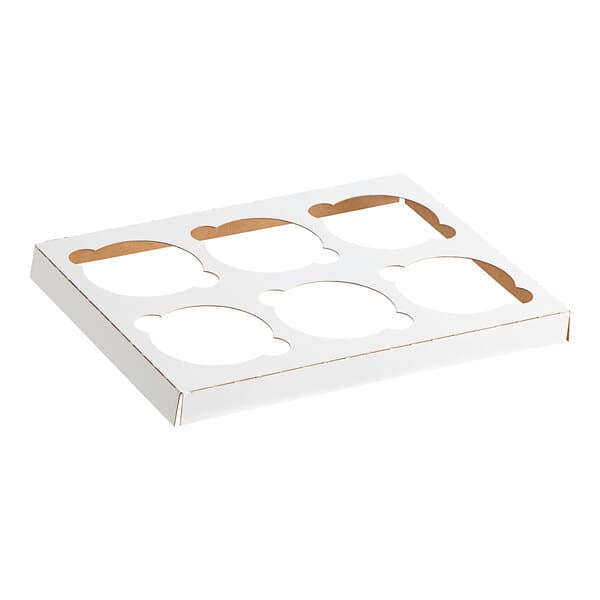 A white Baker's Lane cupcake box insert with 6 holes.