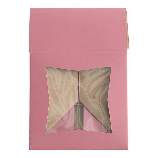 A pink Baker's Lane pie box with a window.