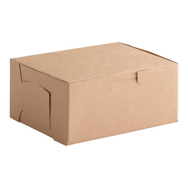 A brown Baker's Lane cake box with lid.