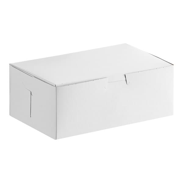 A plain white rectangular bakery box with a closed lid.