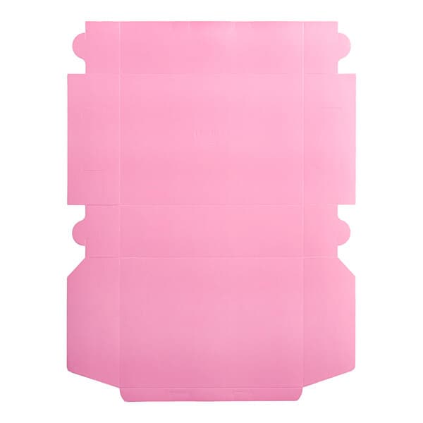 A pink rectangular paper bakery box with a white border.