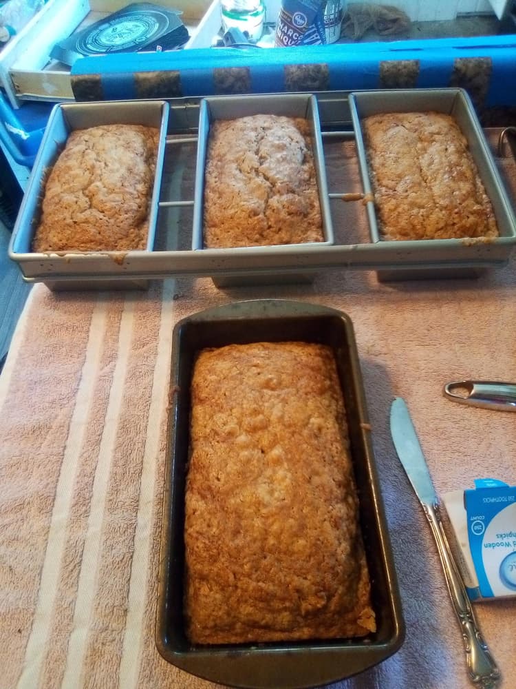 Bread baked in the Baker's Mark three compartment bread pan cooling (top pan)