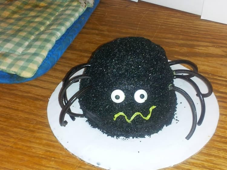 Perfect for tiny cakes.  This is two 3" cakes stacked and carved to make a individual spider cake